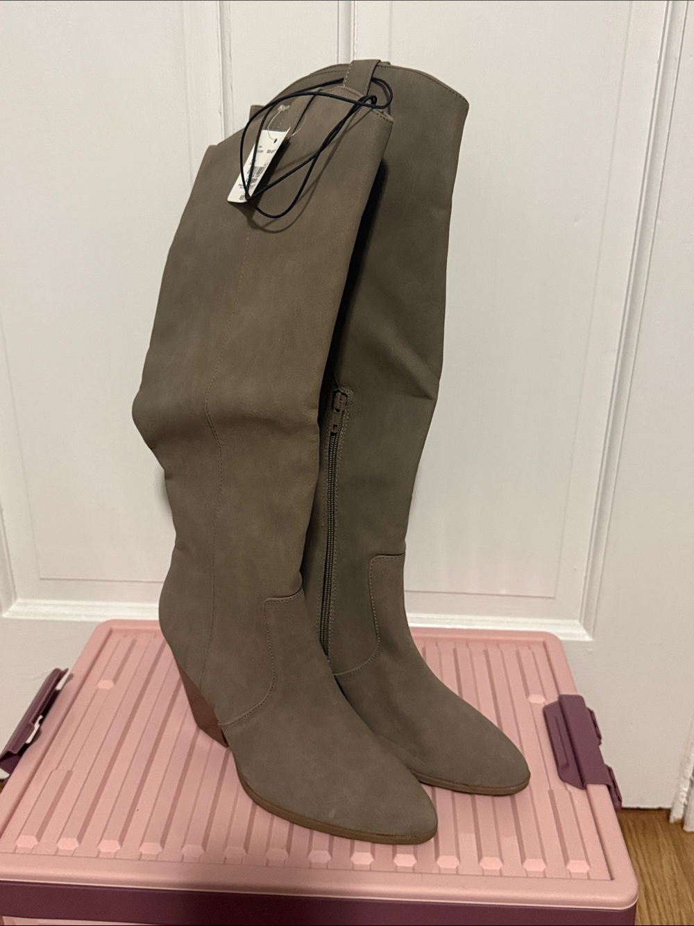 a.n.a Over-the-Knee Boots in Taupe Suede-Look